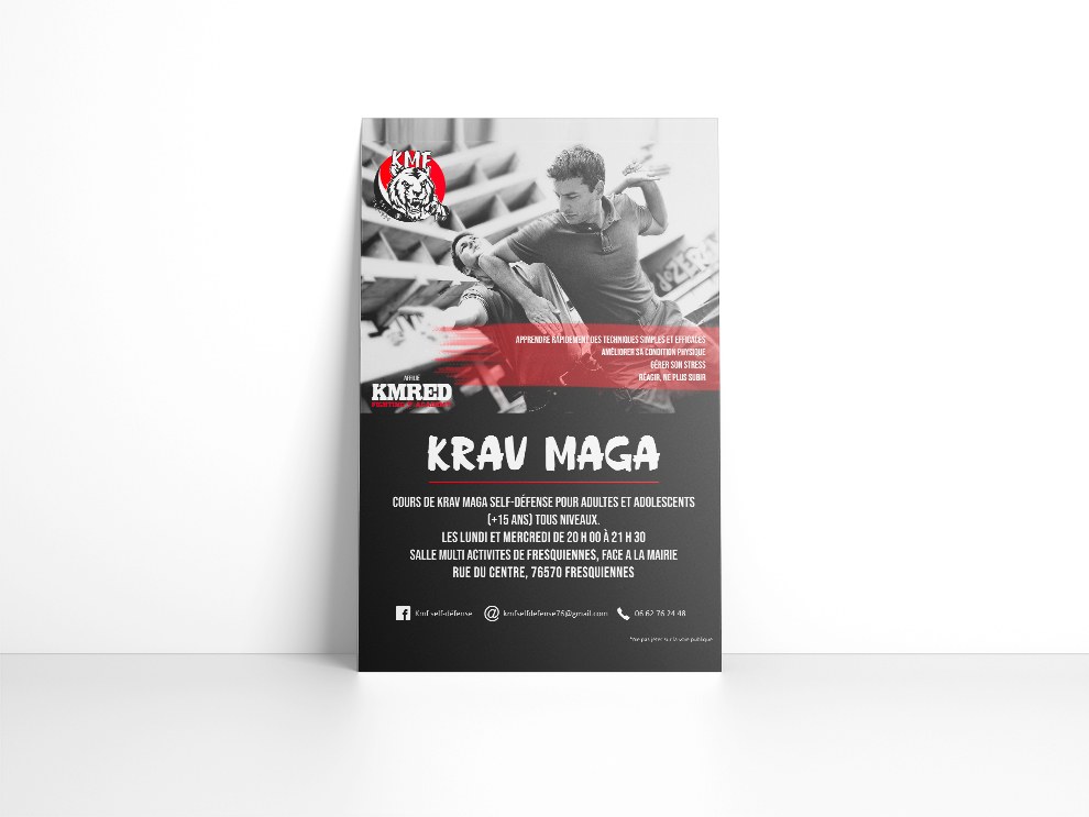 Flyer de promotion des cours de Krav maga au KFM club de Fresquiennes