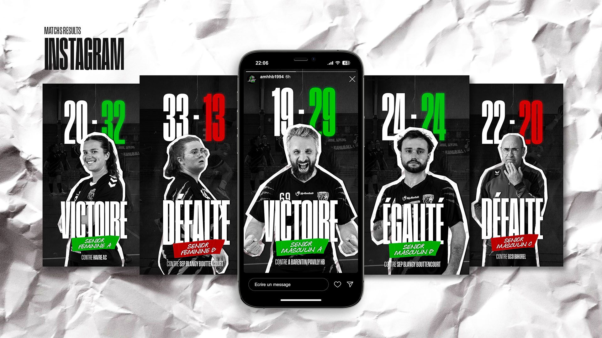 Templates de visuels destinés aux réseaux sociaux pour les résultats du week-end